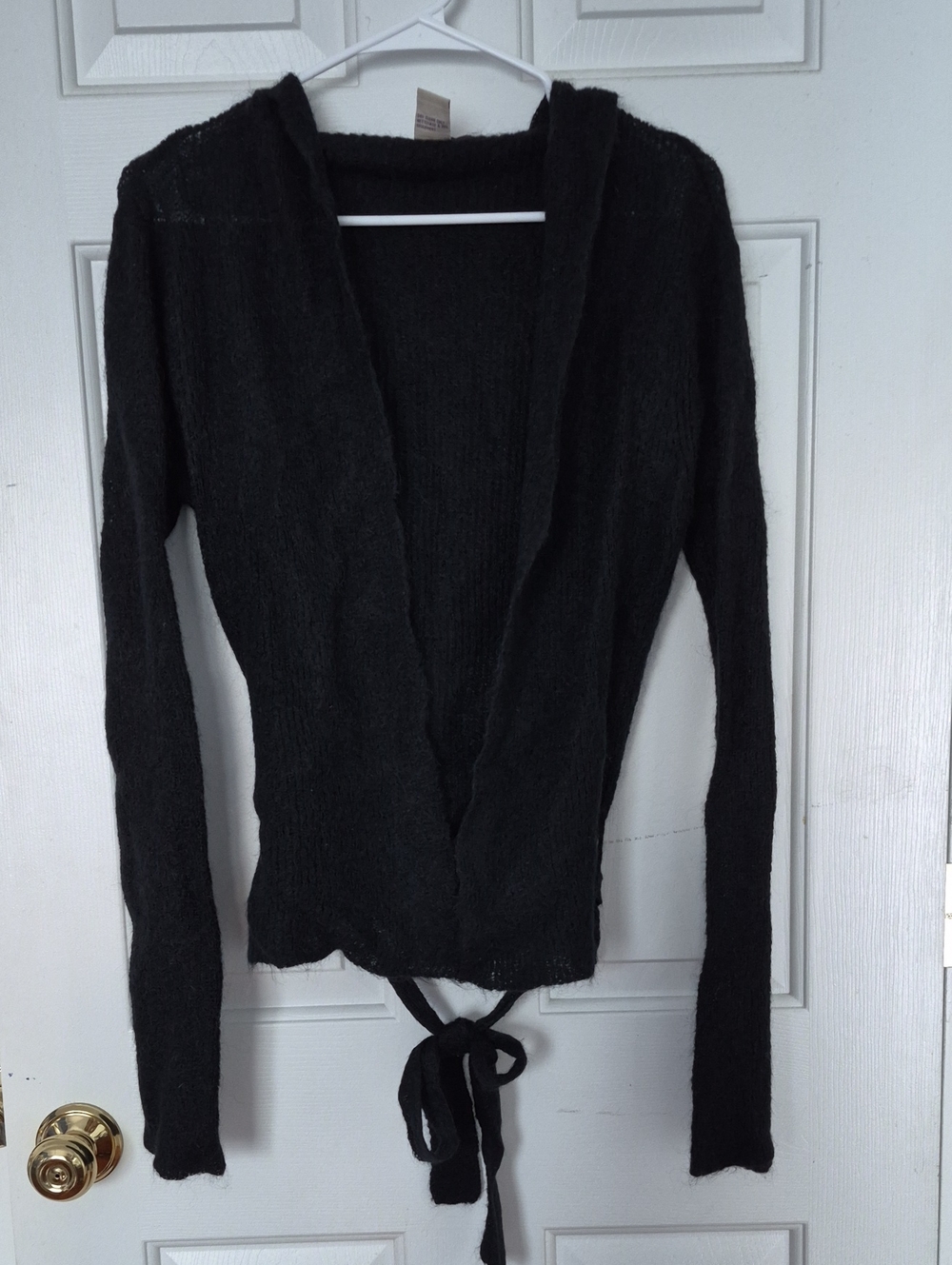 Free People Black Women's Tie-Front Hooded Open Front Sweater - Mohair Blend - M